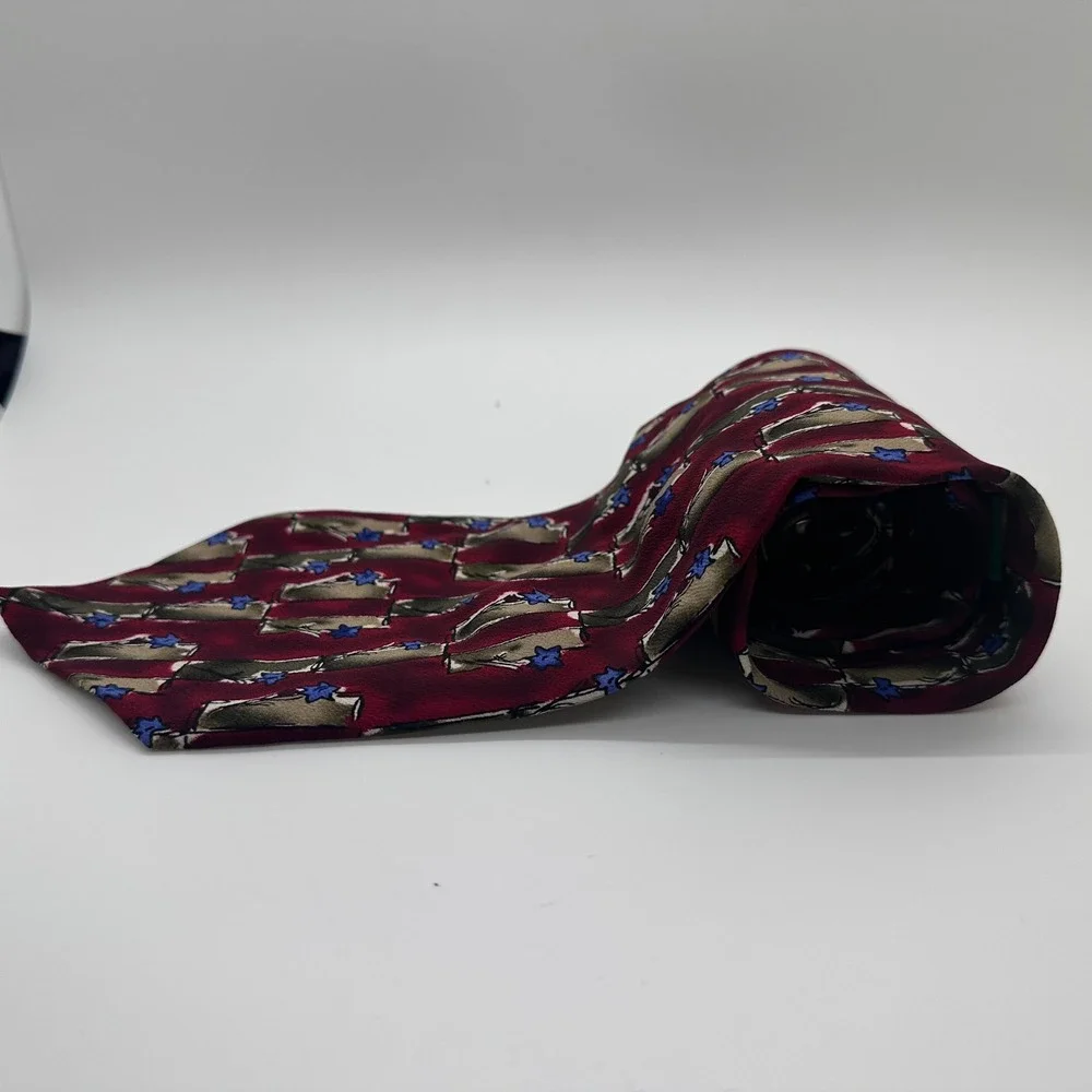 J. Garcia Necktie Floral Burgundy Blue Abstract Silk Tie‎